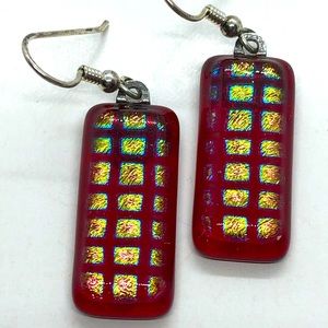 Handcrafted Silver Metal Dichroic Glass Earrings